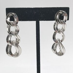 Monet Signed Silver Tone Double Chain Link Clip-on Vintage Earrings